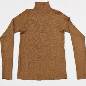 Gold lurex turtleneck, tan beige tight pullover, elegant basic long sleeve